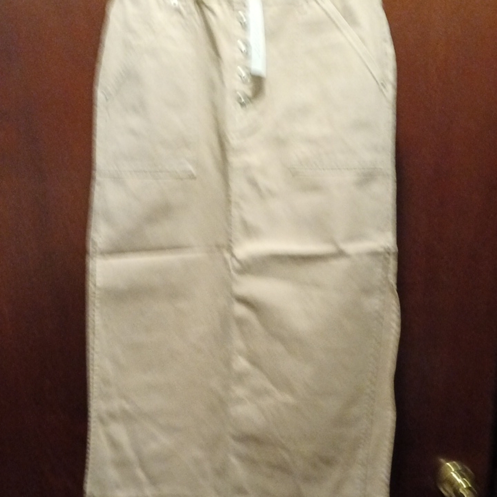 Women's Jean Skirt NWT Size 8 Tan Side Splits Calf Length